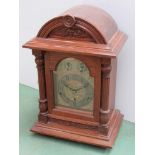 An early 20th Century oak cased German bracket clock of architectural form,