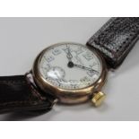 WALTHAM: An early 20th Century 9ct gold wristwatch with Arabic enamelled dial and subsidary seconds,