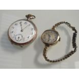 A Buren 9ct gold lady's watch and a Continental white metal pocket watch