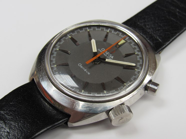 OMEGA: A Chronostop Geneve steel cased gent's wristwatch with single button start/reset chronograph,