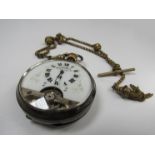 A Hebdomas 8-day open faced silver pocket watch with visible balance, dial hairlined,