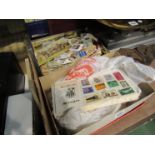 Three boxes of mixed English common wealth stock stamps First Day covers etc