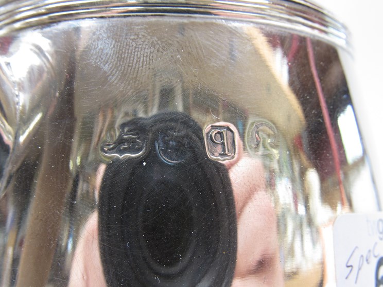 A George III silver hot water/coffee pot with treen finial and handle, London 1791 with banded rim , - Image 2 of 2