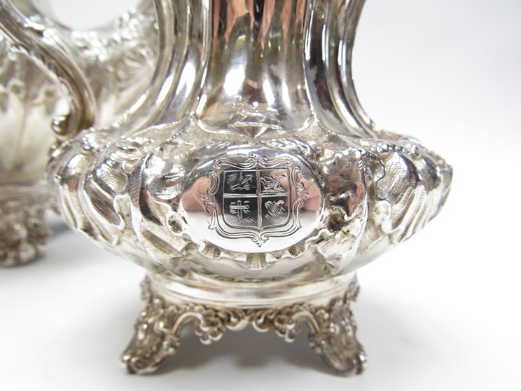 An early Victorian silver teapot and milk jug, each of fluted baluster form, - Image 2 of 4