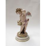 A Meissen figure of Cupid, 19th Century on plinth base, some chips and restoration,