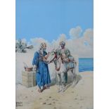 VITTORIO RAPPINI (1877-1939) A framed and glazed watercolour two figures and donkey in Arabic