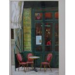 HARVEY: 20th Century Paris scenes fruit stall and cafe, oil pastel on paper,