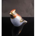 A Royal Doulton Crown Derby paperweight Waxwing, with gold stopper,