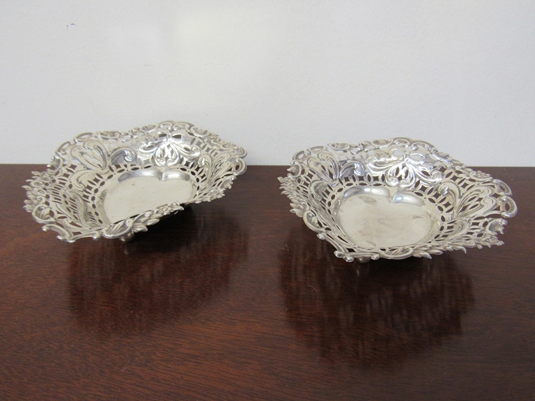 A pair of Deakin and Francis pierced silver heart shaped bon-bon dishes, Birmingham 1895,
