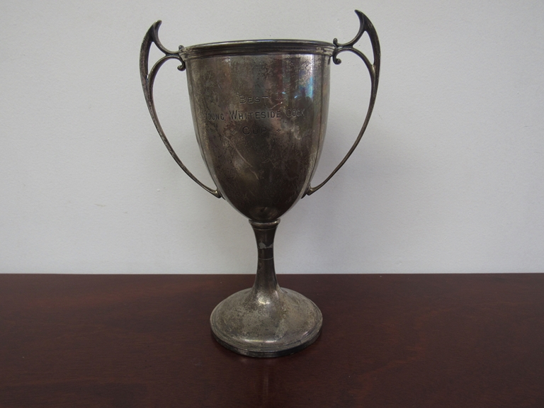 A Robert Pringle & Sons silver engraved trophy "Best Young Whiteside Cock Cup",