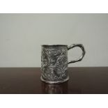 Chinese silver miniature tankard with bamboo decoration, marks to base,