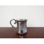 A Kemp Brothers silver Christening mug, engraved fern detail, monogrammed P.M..W.