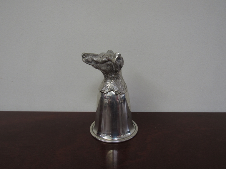 A Spanish silver stirrup cup with dogs head, folded foot/rim, 185g, - Image 2 of 3