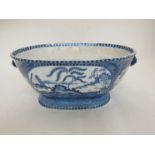 An English blue and white pottery tureen base