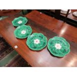 Four Victorian Majolica water lily plates