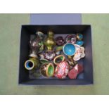 A quantity of small cloisonné items including birds, vases,