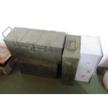 Three green painted ammo cases including 1943 dated B167,