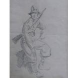 HELEN McKIE: A pencil study of an Italian soldier resting,