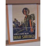 LEND A HAND WITH WAR SAVINGS: A WWII poster depicting British Army serviceman with outstretched