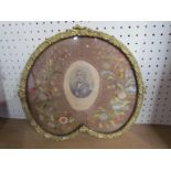 A print portrait of Admiral Lord Nelson with embroidered floral surround,