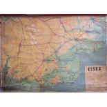 A mid 20th Century wall-hanging map of Essex depicting aerodromes,