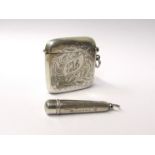 A silver cheroot holder, Birmingham 1906, a/f Joseph and Gloster Ltd silver Vesta, Birmingham 1911,