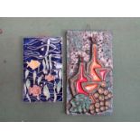 Two West German textured ceramic wall tiles. 40cm x 22cm and 30.