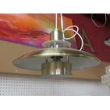 A Danish brassed three tiered ceiling light