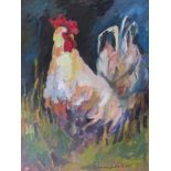 DORREN CURRIE (American XX): A framed oil on canvas of a cockerel. Signed lower right. 59cm x 44.