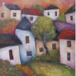 JEREMY MAYES (XX): An oil on canvas entitled "Village In The Dale". Signed and dated 2014.