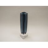 An Orrefors cased midnight blue vase by Nils Landberg, etched marks to base, 15.