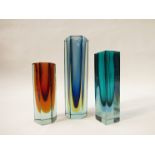Three Murano Sommerso glass vases.