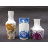 Three porcelain vases with 1970's designs, Germany including Heinrich blue/purple design.