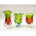 Three Chribska Bohemian glass vases, designed by Josef Hopsodka.