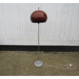 A chromed standard lamp with tan plastic large mushroom shade