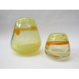 Two Wedgwood art glass vases by Ronald Stennett Wilson in orange and yellow. Marked to base of one.