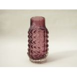 A Whitefriars aubergine 'pineapple' glass vase, designed by Geoffrey Baxter, model #9731.