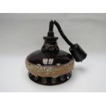 A West German brown lava glaze ceiling light with push pull cord