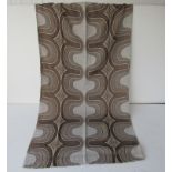 A pair of 1970's geometric design heavy weave curtains in brown and grey. Unknown designer.