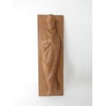 JACK GRIMBLE (XX of Cromer): A carved wooden figure of a female Saint mounted onto an oak back