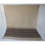 A pair of 1970's curtains with Greek key pattern in creams and browns.