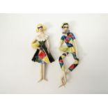 Two Italian Commedia Dell' Art wall hanging ceramic harlequin figures, painted marks circa 1960's.