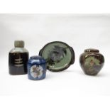 DAVID FRITH (b.1937) Three studio pottery lidded jars, a small vase and a similar bowl.