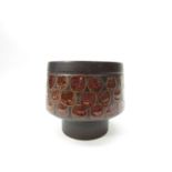 A Denby Arabesque rare large 'goblet' pedestal bowl, brown glaze ground, squares of orange, 17.