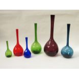 Six Arthur Percy Gullaskruf Swedish glass bottle vases, circa 1950's,