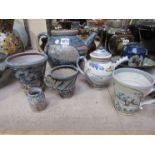 ANDREW McGARVA (XX) a collection of painted studio pottery including large tea pot cups etc.