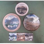 Three Cristopher Bourne Studio Pottery platters and three tiles.