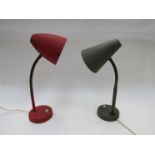 Two 1960's adjustable desk lights in red and grey