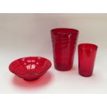 A large Whitefriars waved vase in ruby by Marriott Powell,