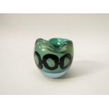 An unusual 1950's Murano vase, green gold and black cased in blue glass, probably Seguso or Barbini.